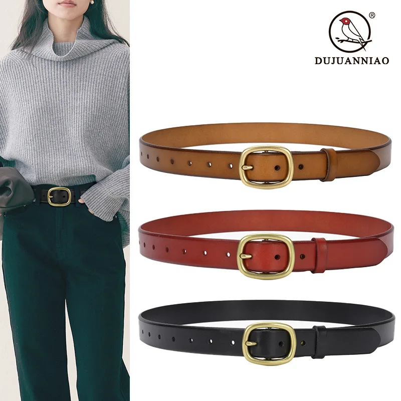 New Women's Leather Belt High Quality Pure First Layer Cowhide Retro Fashion Versatile Buckle Belt Wholesale