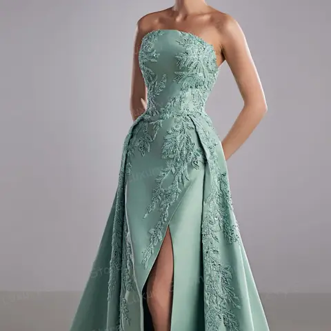 Lyxiga Aftonklänningar Kvinna Sjöjungfru Sexig Volang Applikationer Festbalklänningar Ärmlös Sidoslit Vestidos De Novia Anpassad 8 best sales eleganta middagsklänningar - №2