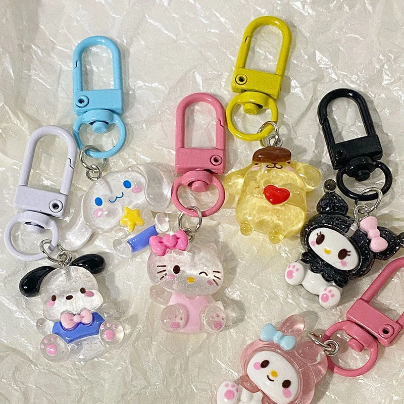 Прозрачный мигающий брелок для ключей Sanrio с аниме Hello Kitty, милая мультяшная собака корицы, куроми, мелодия, Сумка с подвеской, милые