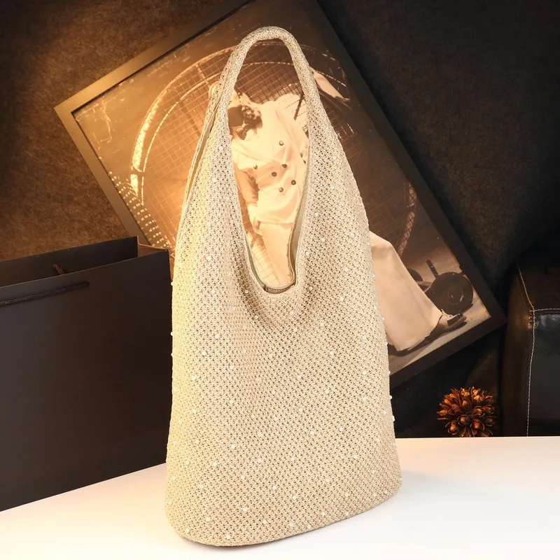 2026 Summer Straw Sequin Tote Bag Women, Beach Vacation Style, Large Capacity Single-Shoulder Underarm Commuting Bag