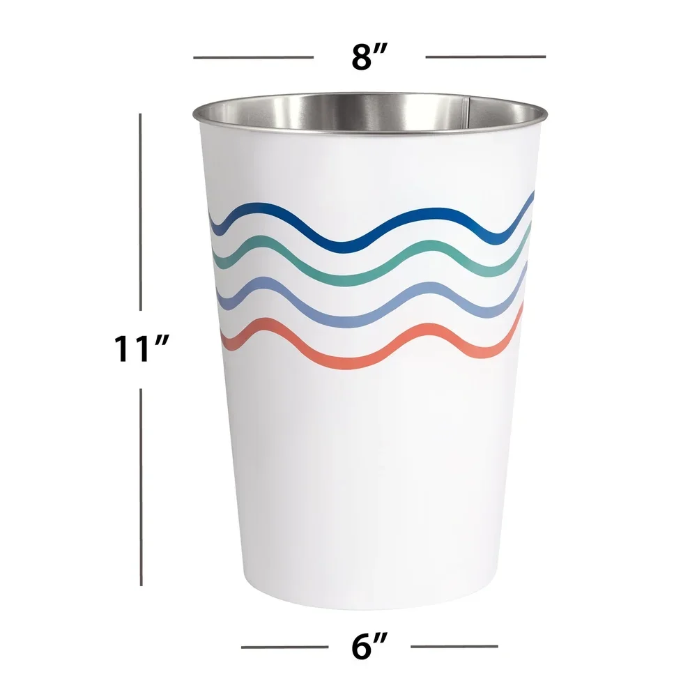 سلة مهملات معدنية مموجة، سلة مهملات مزخرفة، وظيفية للحمام وغرفة النوم، للاستخدام الداخلي، سلة مهملات مفتوحة متعددة الألوان سعة 1.8 جالون #4