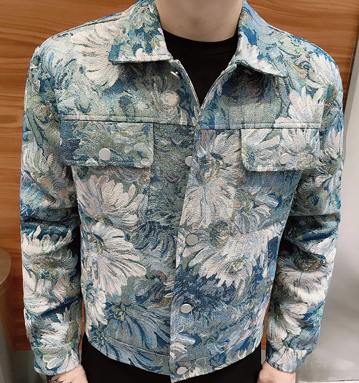 

Осень 2023, мужская приталенная джинсовая куртка с вышивкой и отложным воротником в стиле хип-хоп, длинная свековая повседневная верхняя одежда, пальто