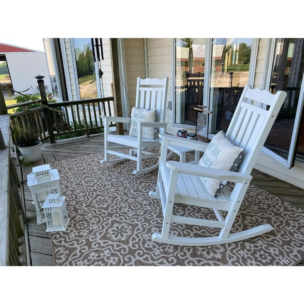 A set of 2 outdoor rocking chairs, HIPS plastic porch rocking chairs, weighing 400 pounds, white