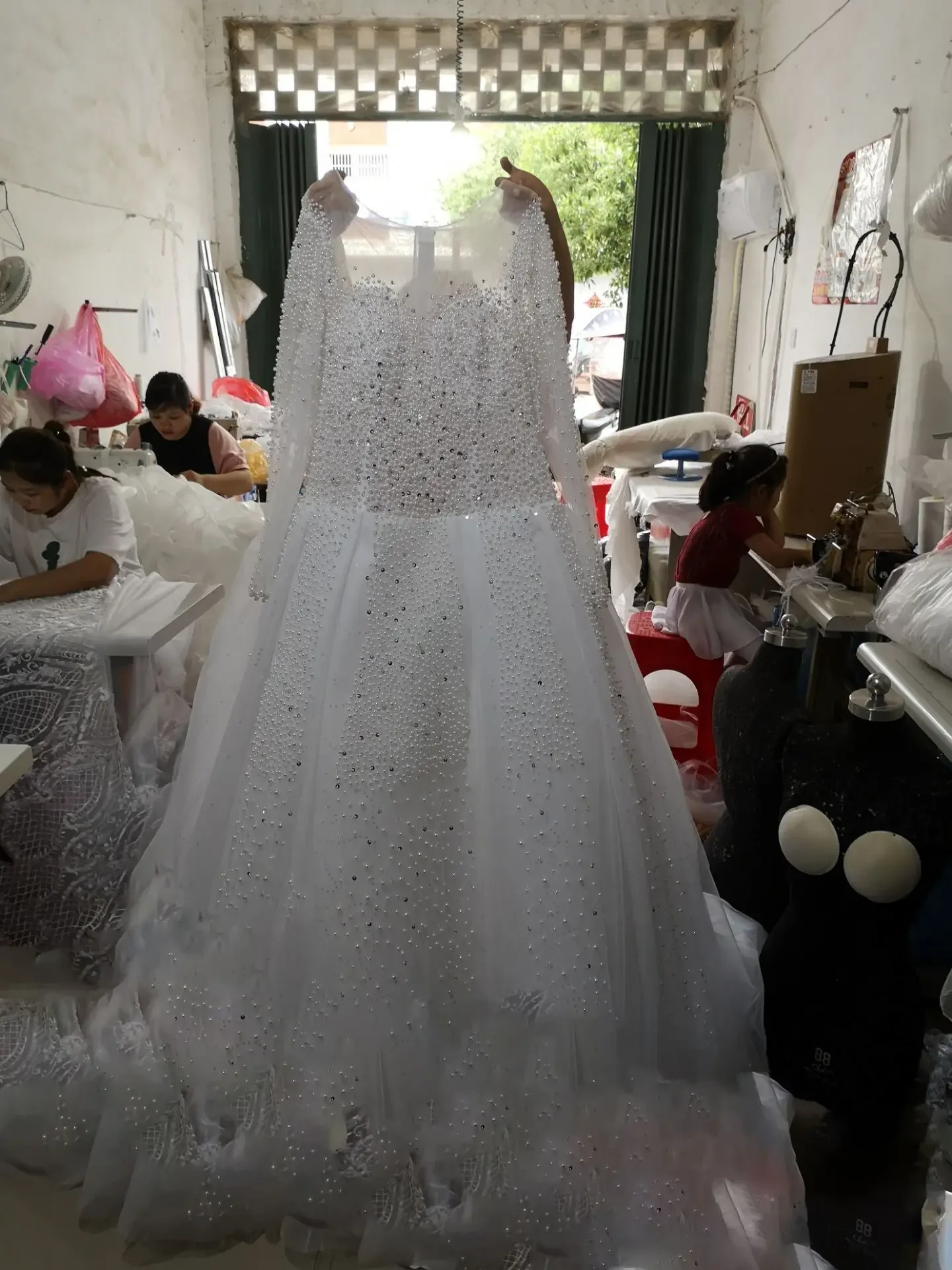 Personalizado novo vestido de casamento elegante manga longa lantejoulas rendas nupcial frisado feito sob encomenda 2024 vestidos