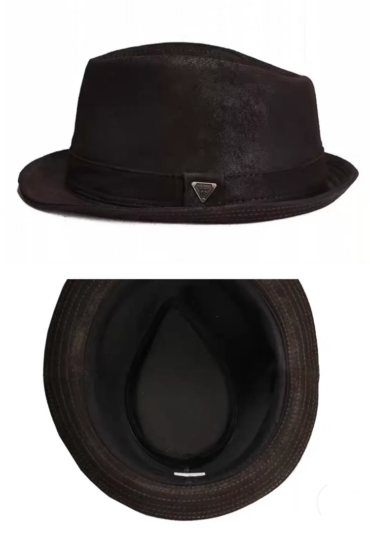 New Man High Quality Genuine Leather Cowhide Formal hat Gentleman Cow Skin Short Brim Black/Brown Top Hat Male Shows Gentleman