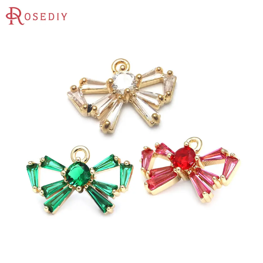 6PCS 18K Gold Color Brass with Zircon Bow Charms Pendants Earrings High Quality Jewelry Accessories Rosediy official-website