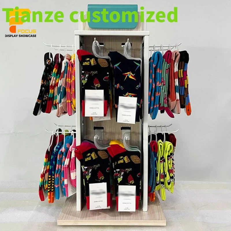 

{customized}Customized Garment Display Furniture Wooden Slatwall Gondola Double Sided Sports Socks Stand