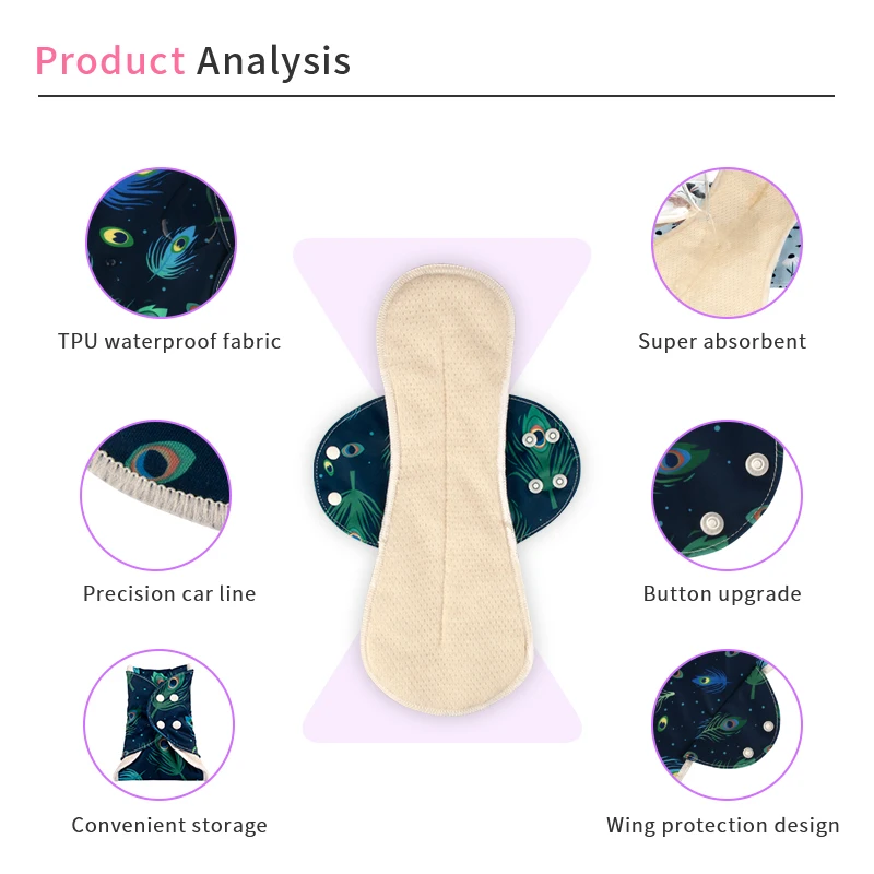 BIAI-toallitas sanitarias antibacterianas para mujer, compresas menstruales lavables, toalla sanitaria reutilizable, almohadilla sanitaria transpirable