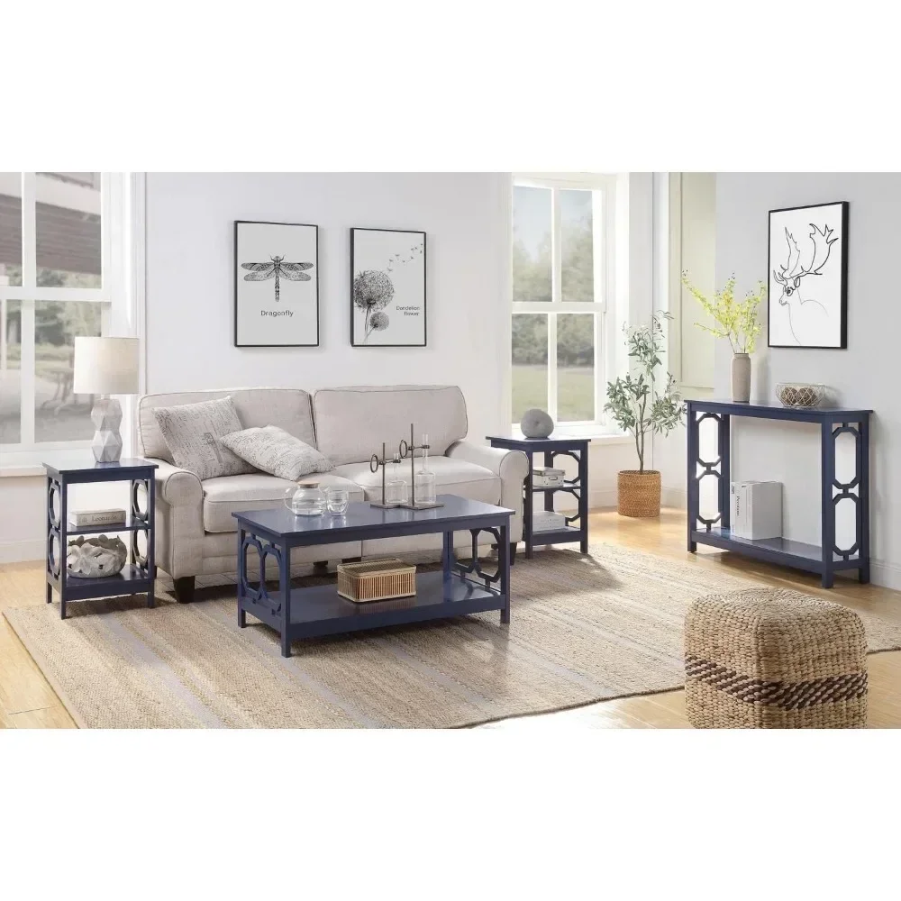 Sofa table with shelves, console table, artificial wood, 2-tier shelves, cobalt blue