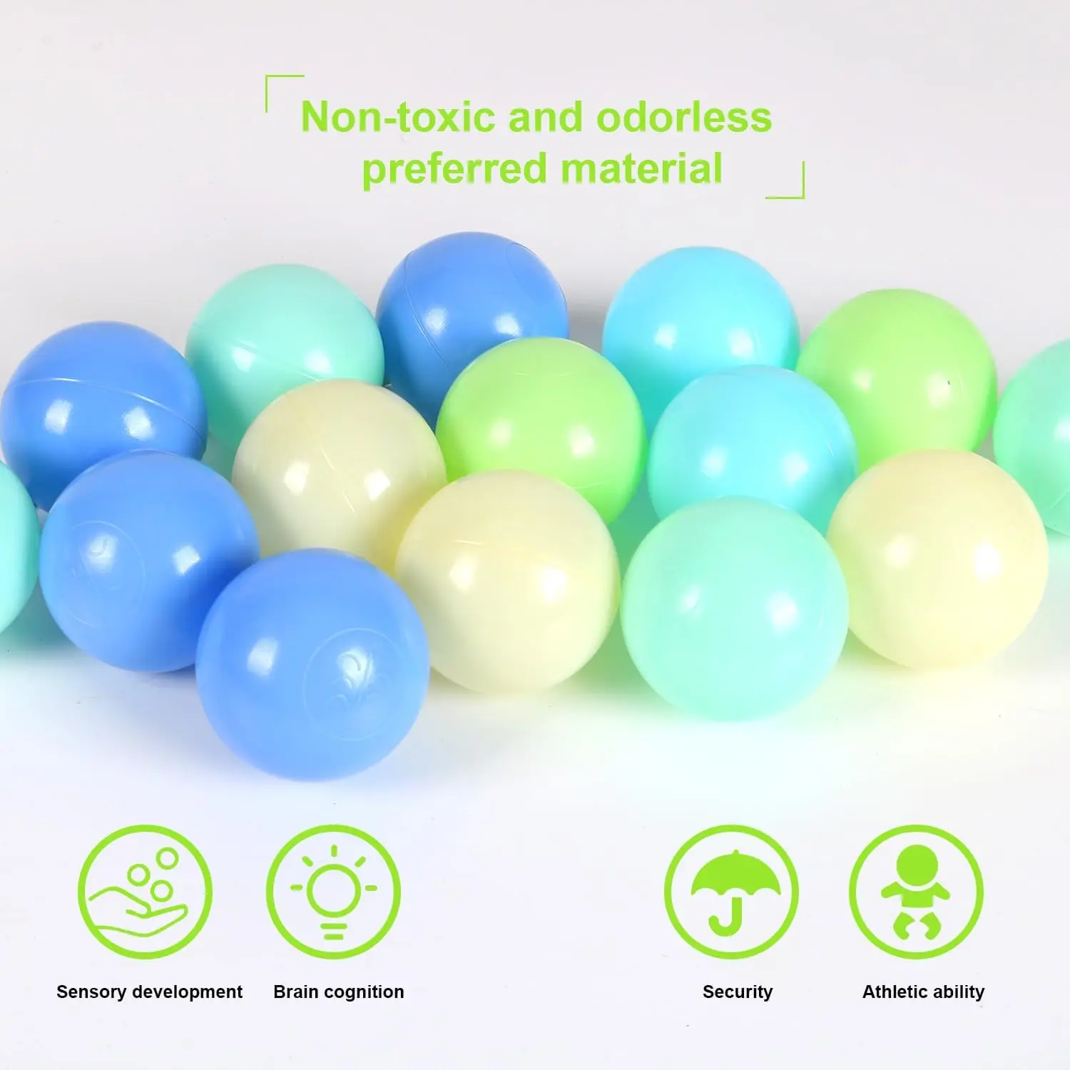 100 Uds. Macaron Ball Pit Balls bolas de plástico para parque infantil de piscina Ball Pit, verde menta + azul claro + verde hierba + amarillo Maca + azul Maca