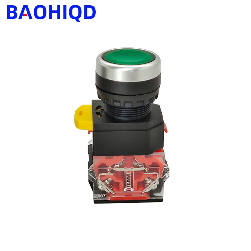 22mm LA38 220V 10A with Light Flat Head Button Switch Momentary Momentary Reset Self Locking Power Push Button Switc 1NO+1NC