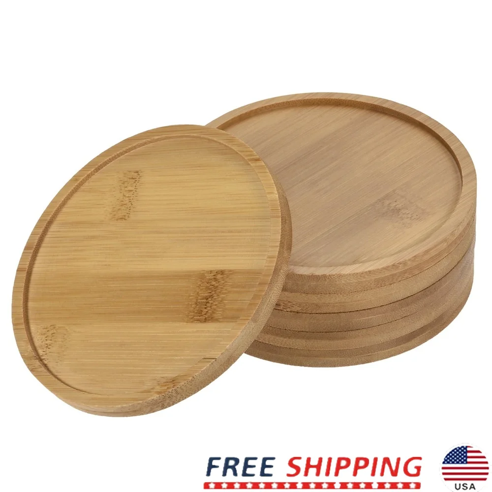 

Bamboo Round Plant Saucers Flower Drip Tray Indoor Coaster Shallow Edge Durable Soft Touch Micro Landscape Base 12cm