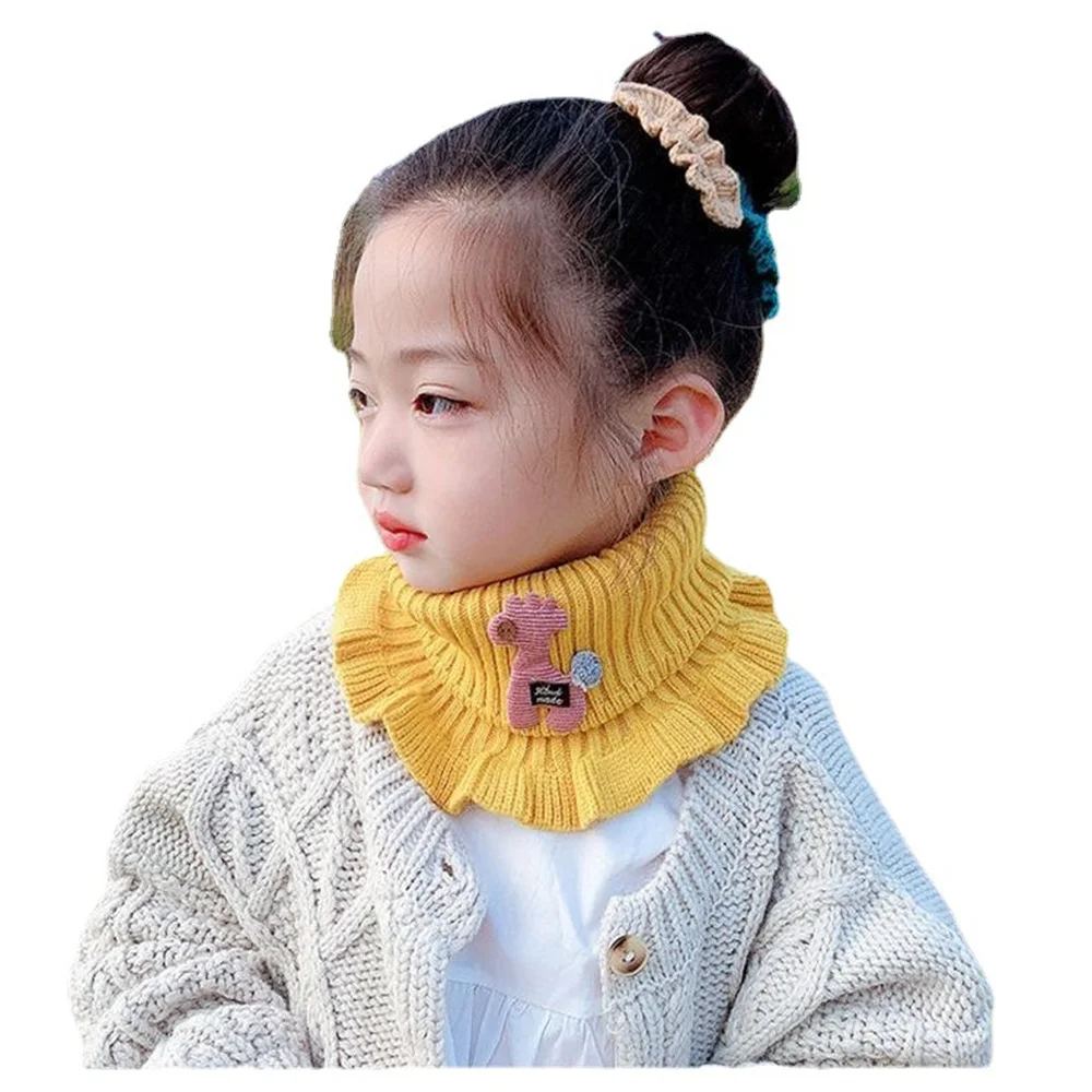 Baby Cartoon Giraffe Knit Scarfs Autumn Winter Outdoor Windproof Warm Thick Scarf Children Flanged Shawl False Collar Neck Sets