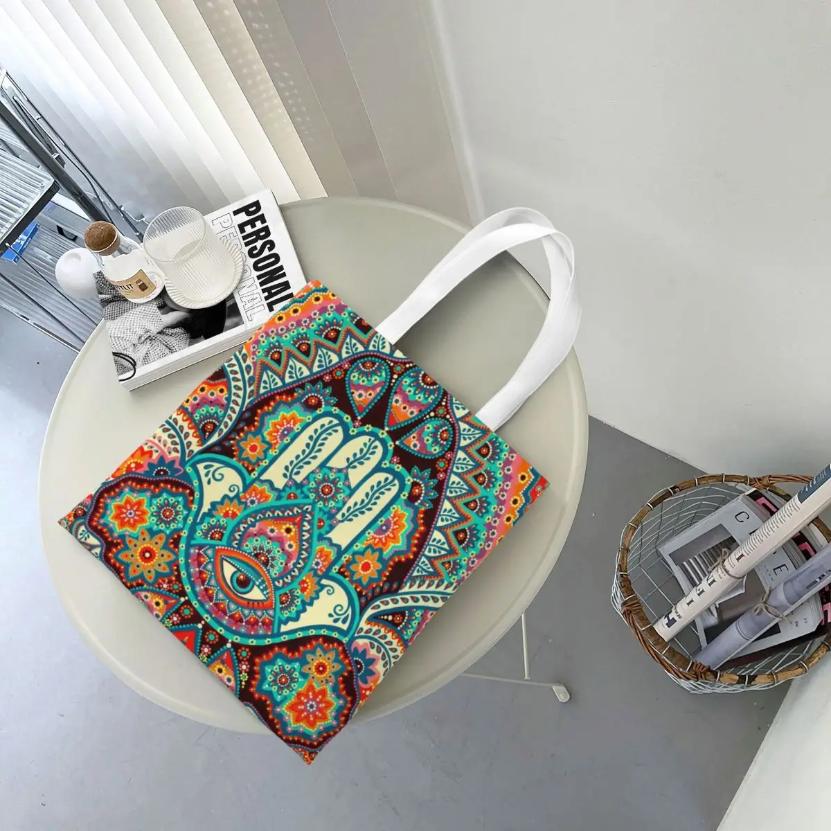 Bolso de mano con Mandala de flores para hombre y mujer, bolsa de comestibles bohemia de gran capacidad, para compras