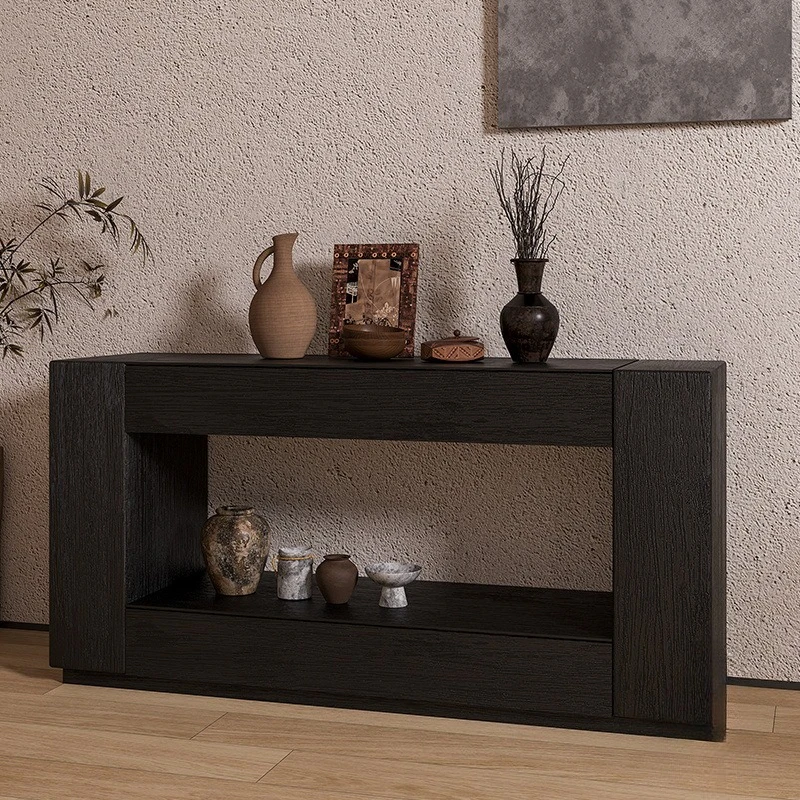 Wabi Sabi Wind Entrance Cabinet Hotel Clubhouse Display Locker with Pumped Solid Wood