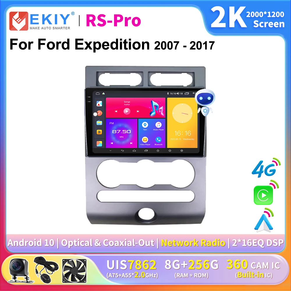 EKIY 2K Screen CarPlay Radio For Ford Expedition 2007- 2017 Android Auto 4G Car Multimedia Player Stereo GPS 2Din Navi Ai Voice