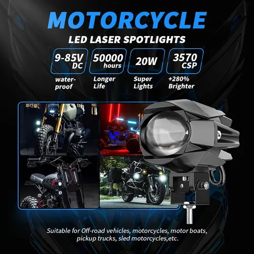 Imagen 2 del producto Foco de lente LED para motocicleta, lámpara antiniebla auxiliar, luz de conducción de haz alto y bajo, color blanco y amarillo, luces de trabajo universales, 1 Uds.