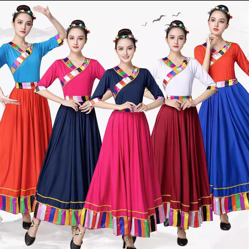 Costume da spettacolo di danza tibetana per le donne Club Night abbigliamento donna stile etnico grande altalena festa femminile tradizionale cinese