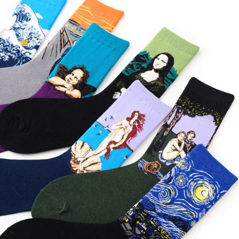 1 Paare/los Hohe Rohr Herbst Winter Kinder Spaß Männer/frauen Socken Cartoon Ölgemälde Lustige Hochwertige Casual sport Socken