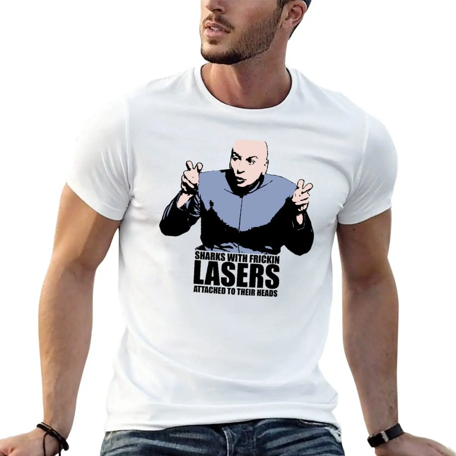 

New Dr. Evil Sharks With Frickin Lasers Austin Powers Tshirt T-Shirt basketball graphic tees clothes for men