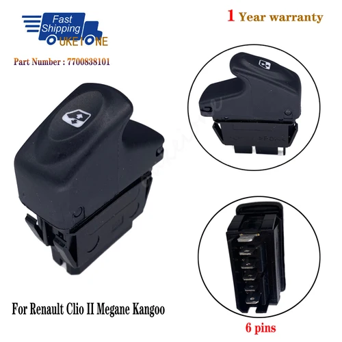 Imagen 1 del producto Interruptor de Control de ventana eléctrica, botón regulador de 6 pines para Renault Clio, Megane, Kangoo, pieza de automóvil negra 7700307605
