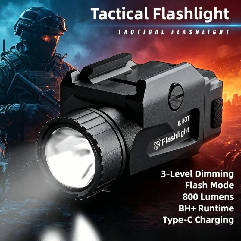 

New 800LM Tactical LED Light 4 Mode Type-C Rechargeable Quick Release Fit Picatinny Rail Outdoor Sport Accessory