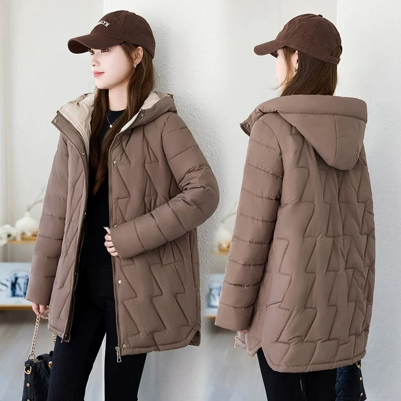 

2025New Winter Jacket Women Parkas Hooded Female Thicke Warm Jacket Cotton Padded Parka Loose Snow Mid Long Coat Female Outwear