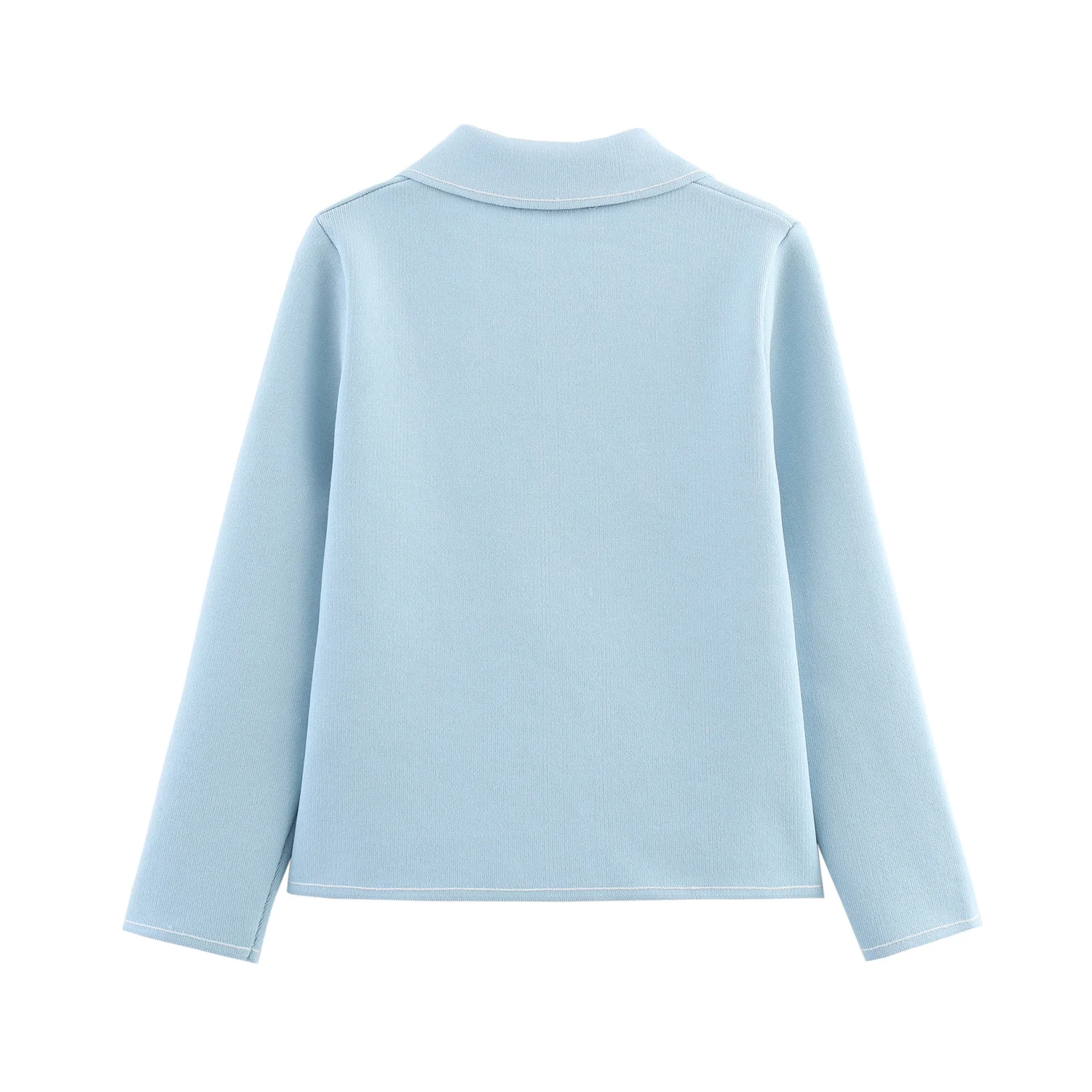 Dave&Di British Fashion Knitted Suit Women Light Blue Commuting Casual Blazer Mini Skirt Set Minimalist Women's Clothing