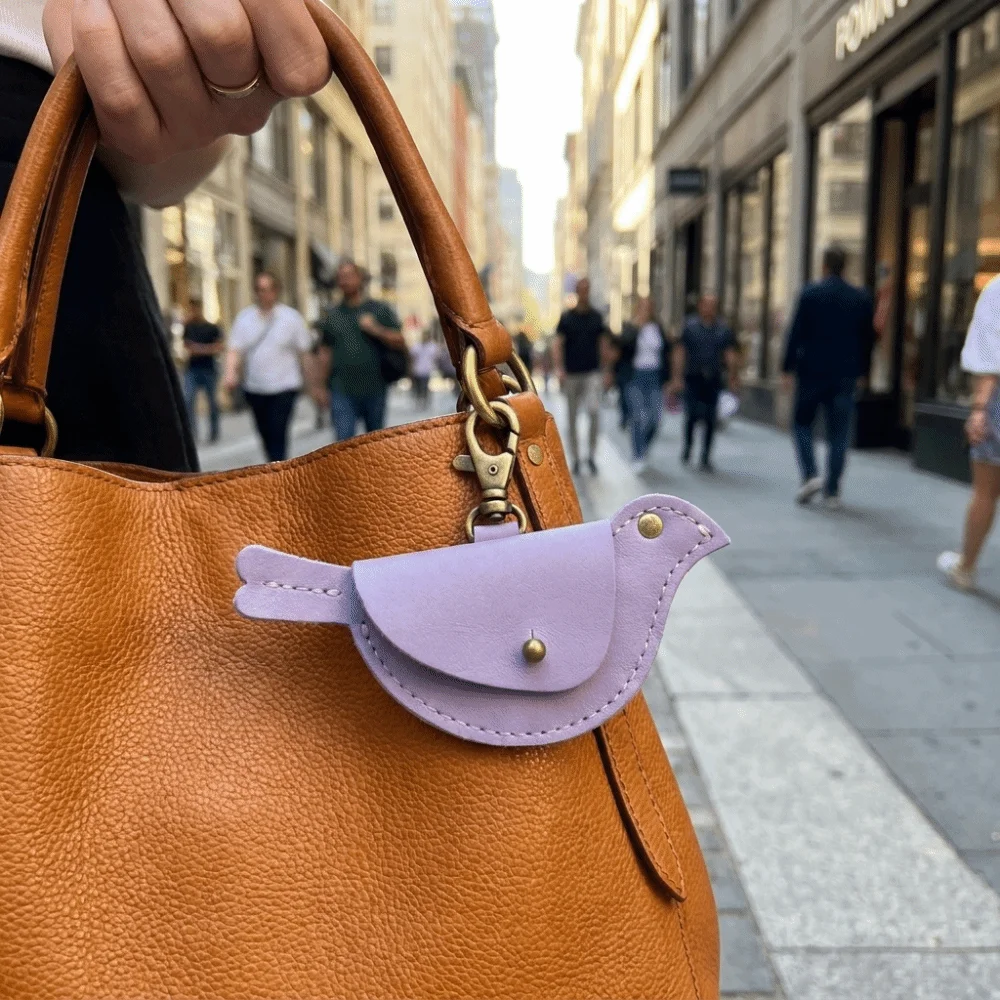 Faux Leather Coin Purse Keychain Multi Color Compact Inner Space Bag Charm Pendant Bird Shaped Silhouette Lightweight
