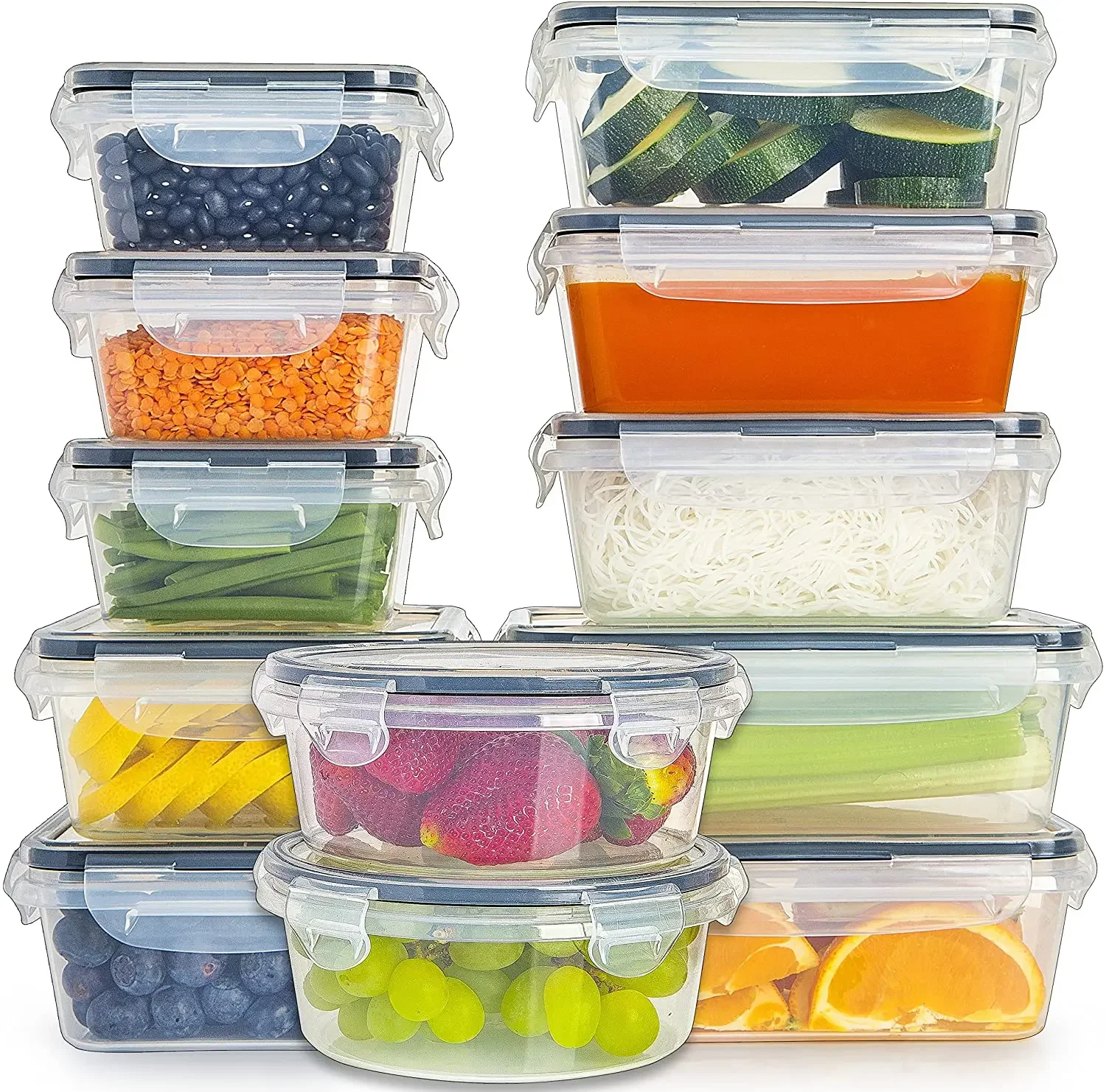 12Pack BPA Free Airtight Leak Proof Easy Snap Lock Plastic Food Storage Container Set Food Storage Storage Jars with Lids