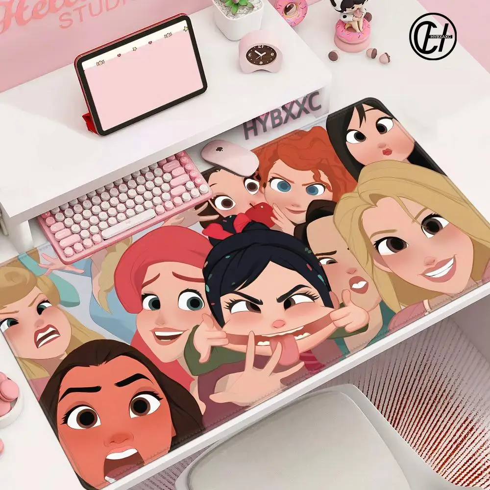 D-Disney Prinzessinnen Niedliche Cartoon-Prinzessin Mauspad Neuheiten Großes XXL Schreibtischunterlage mit Verstärktem Rand Tastaturmatte Mädchengeschenke Gummimatte