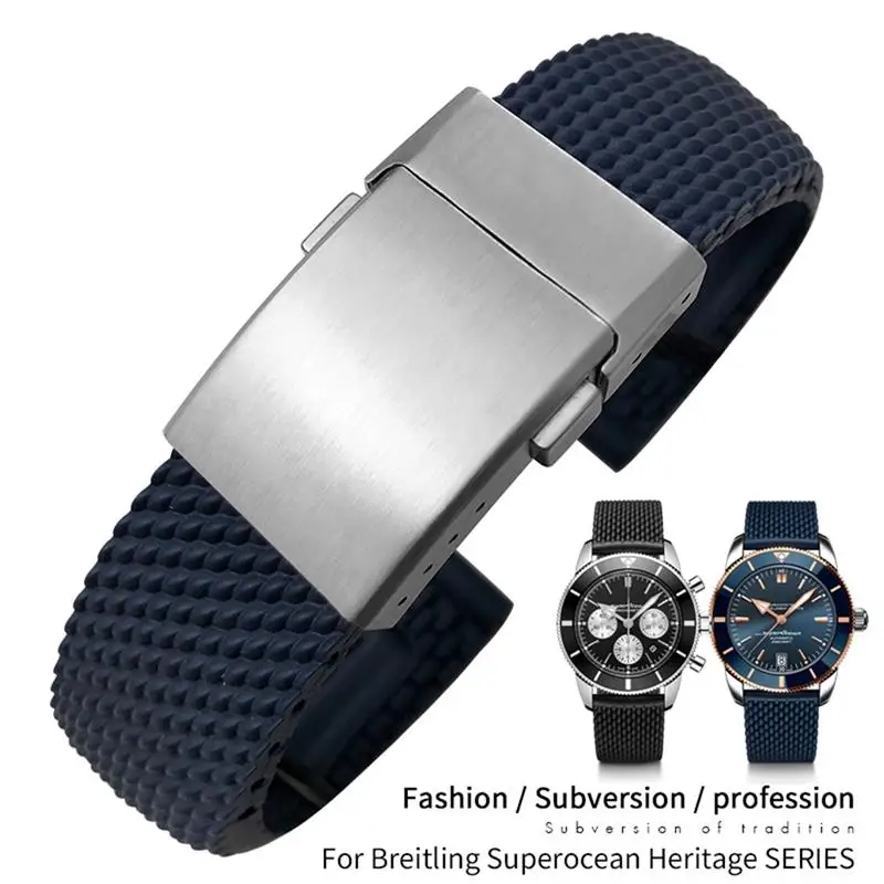 HAODEE 22mm 24mm Braided Silicone Rubber Watchband Replacement for Breitling Avenger Superocean Heritage Watch Strap Braceles