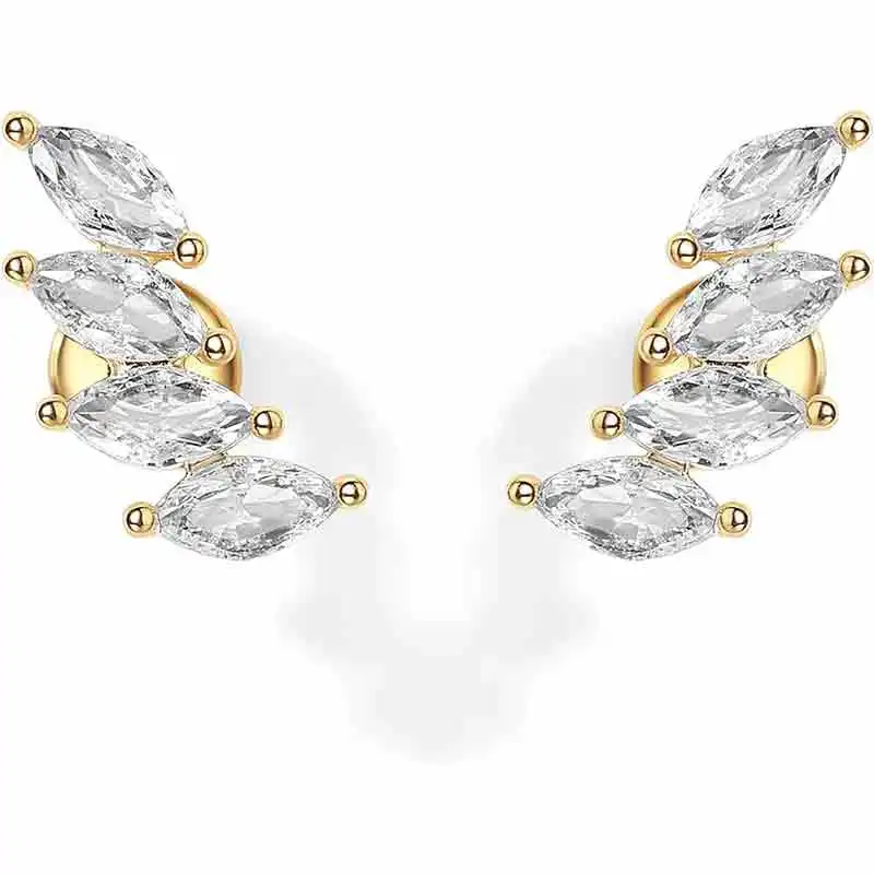 

SN15 Gold Plated Sterling Silver Post Crawler Flat Back Earrings for Women | Small Cartilage Cubic Zirconia Stud Earring