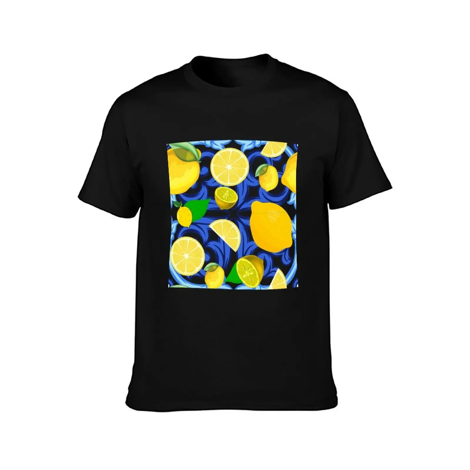 Lemon On Top Of Blue And White Tile Italian Style T-Shirt customs design your own new edition sweat shirts, men