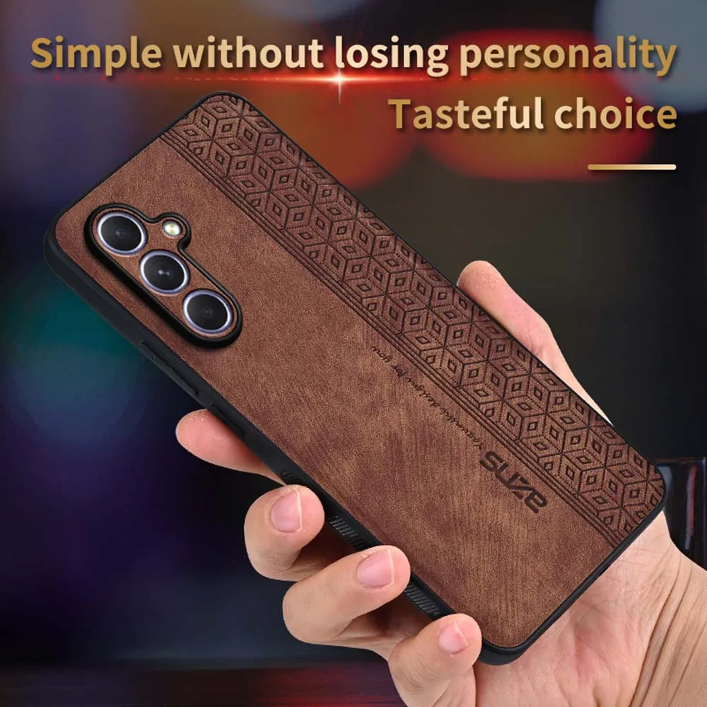 Vintage Grid PU Leather Case For Samsung A Series A55 A 55 35 25 15 54 34 14 73 53 33 05 5G Shockproof  TPU PC Cover Skin