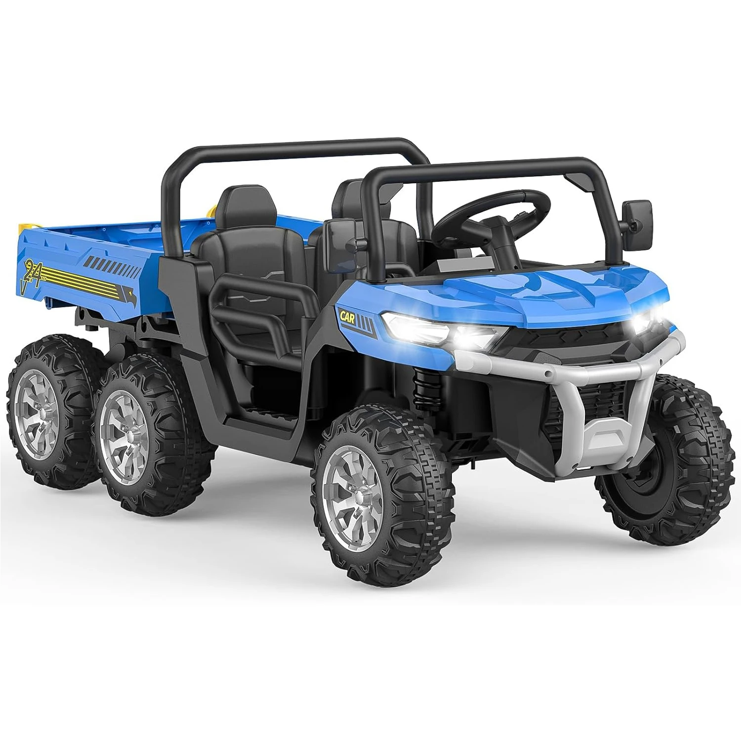 24V 2 Seater 6 Wheel Ride On Dump Truck with Parent Remote Control, 4WD Electric Car for Kids UTV Style Dump Bed & Music Horn