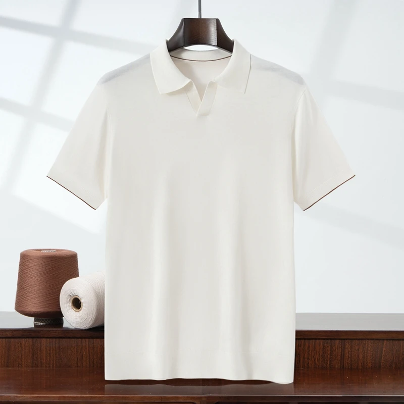 

ZOCEPT Summer Men's Lyocell Breathable Polo Shirt Short Sleeve Solid Color Casual Knit Thin Polo Shirts for Men Fashion Knitwear