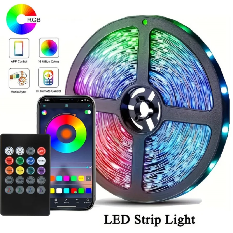 LED com mudança de cor USB Strip Light, 5050 RGB, luzes flexíveis com 20 teclas para crianças, sala de jogos, festa em casa, retroiluminação de TV, 5m