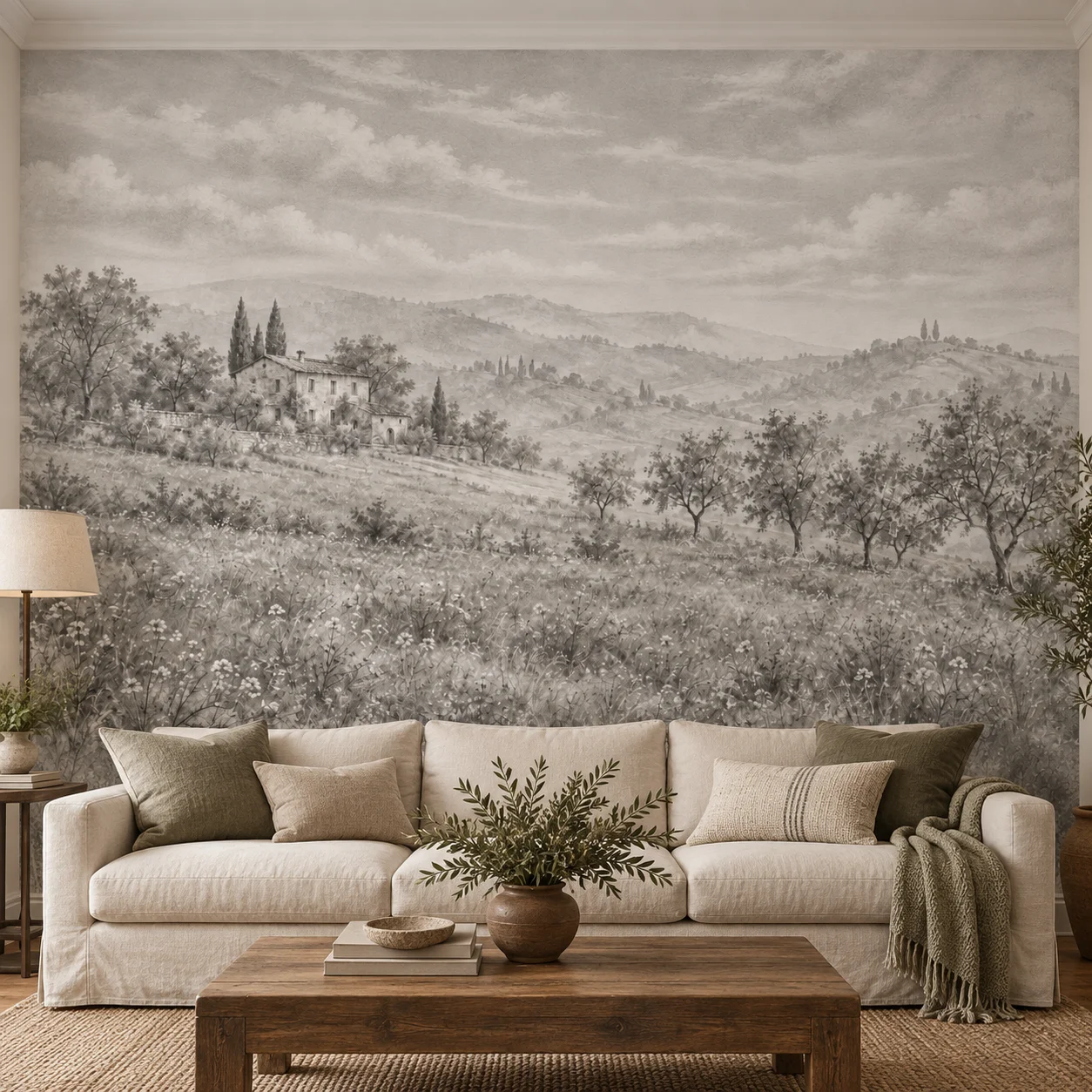 Wall Mural Vintage Tuscan Countryside Landscape Farmhouse Hill Wallpaper Non Self Adhesive Living Room Bedroom Rustic Wall Decor