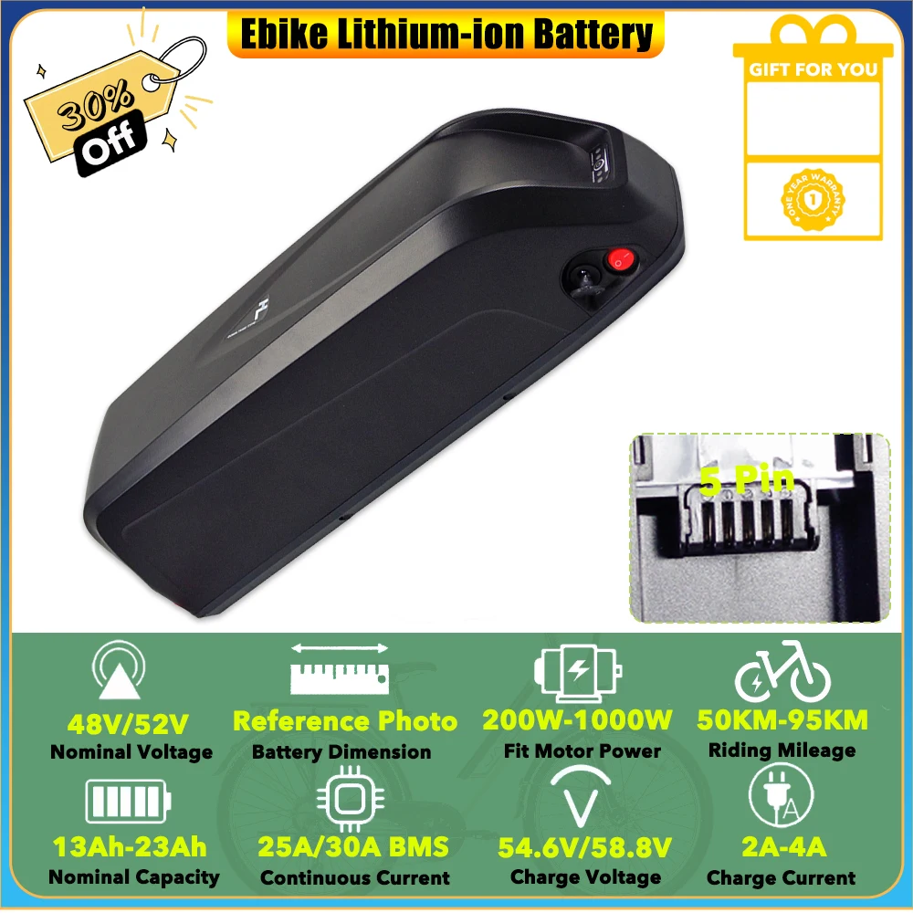 

48V 15Ah 17.5Ah 13Ah HL Shark Down Tube Lithium Battery for EXRBYKO Fat Tire Electric Bike Beach Mountain Snow Electric Bicycle