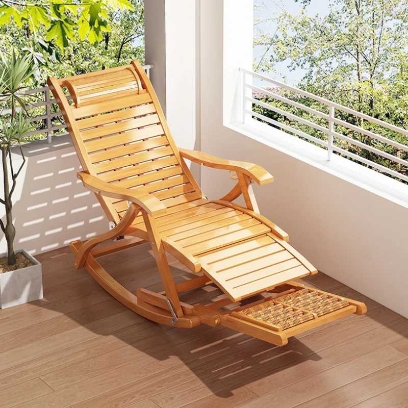 Bamboo Thickened Chaise Lounge Folding Relaxing Backrest Chair Balcony Sleep Sturdy Armchair 1-person Deck-chairs Home Furniture
