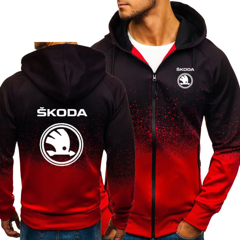 

Men's Jacket Skoda Car Logo Print Casual HipHop Harajuku Gradient Color Hooded Sweatshirts zipper Hoodies Man Clothing