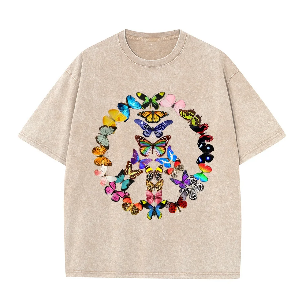 Peace Sign Butterflies 60s Retro Design World T-Shirt Men Men's Clothing T Shirt Man Big And Tall Tee Gift Printed Short Funny