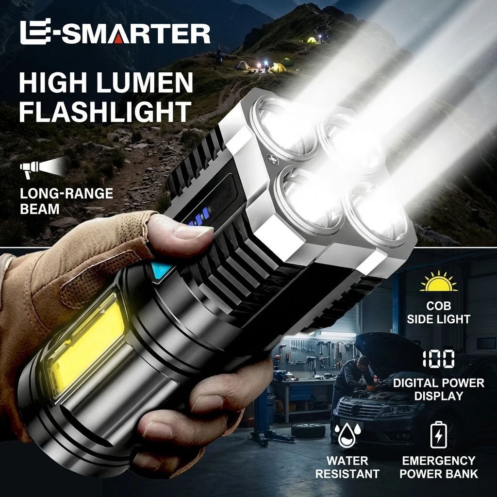 Long Range Powerful Camping Taschenlampe Linterna Flashlights 4 Led Mini Rechargeable High Lumens Torch