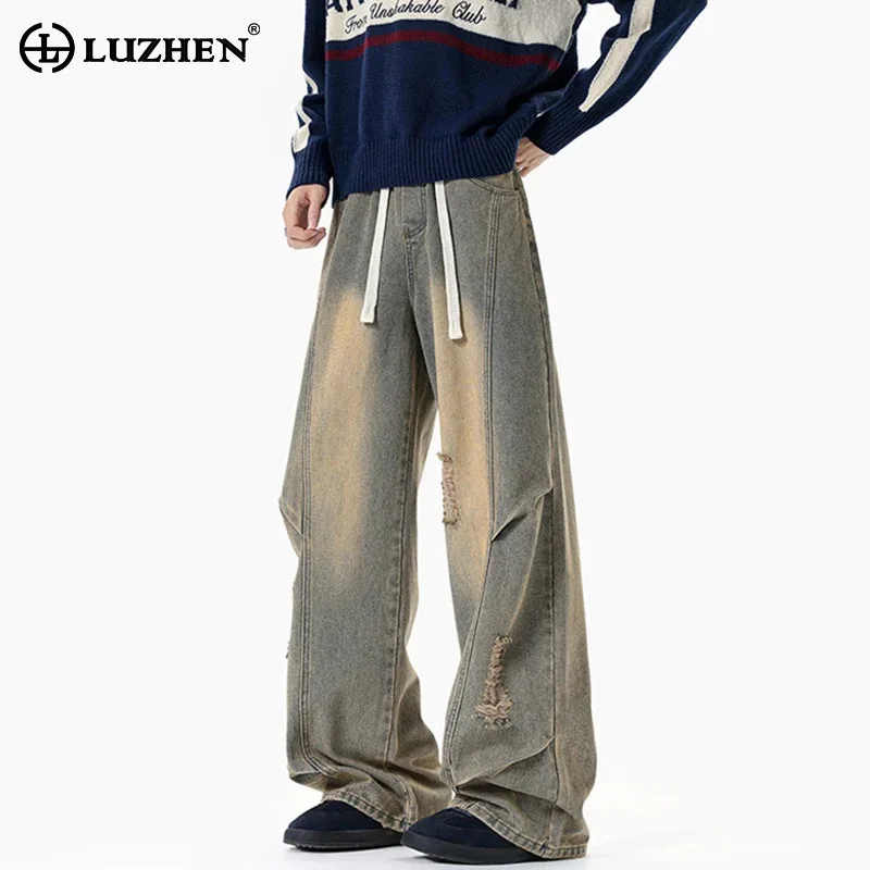

LUZHEN 2025 New Vintage Gradient Washed Straight Denim Pants Men Fashion High Quality Street Wide Leg Jeans Male Clothes JY3322