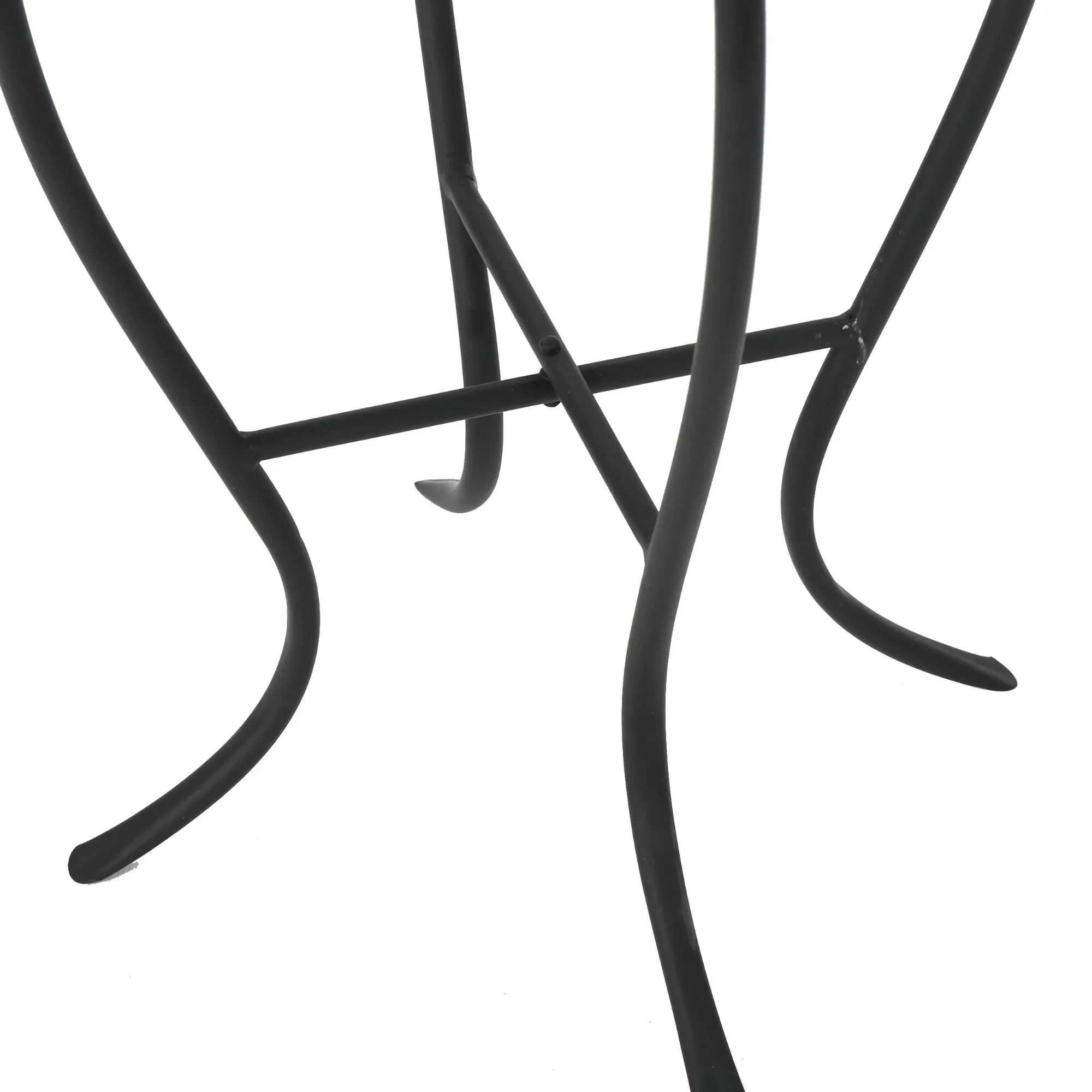 طاولة جانبية من بلاط السيراميك للاستخدام الخارجي باللونين الأزرق والأبيض مع إطار حديدي، طاولة مقاومة للطقس للفناء والحديقة