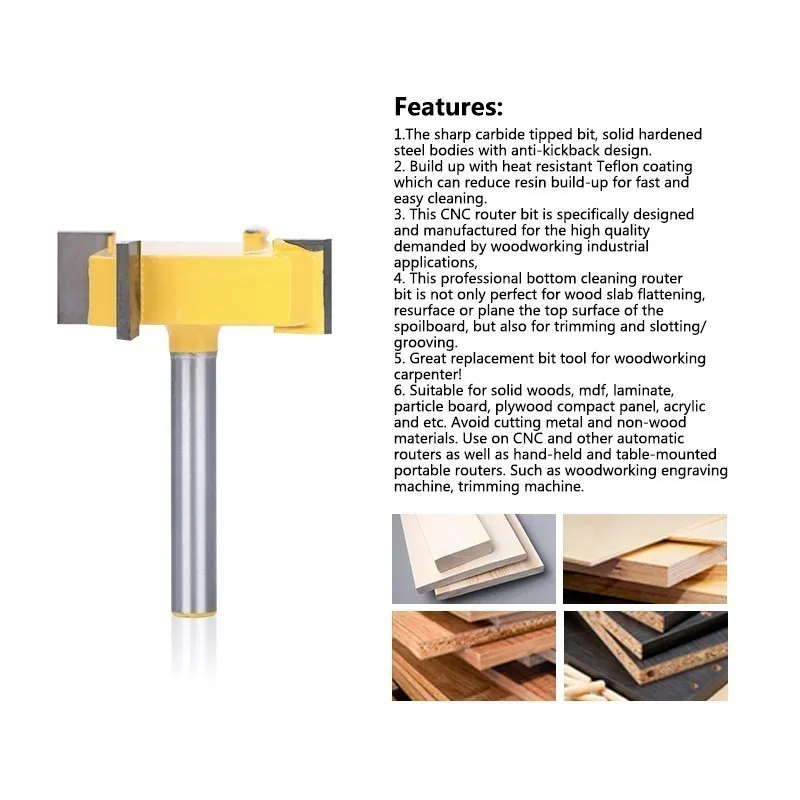 Milling Cutter 6mm/6.35mm Shank T-Slotting Cutter Industrial Grade Wood Router Bit for Woodworking Tools 