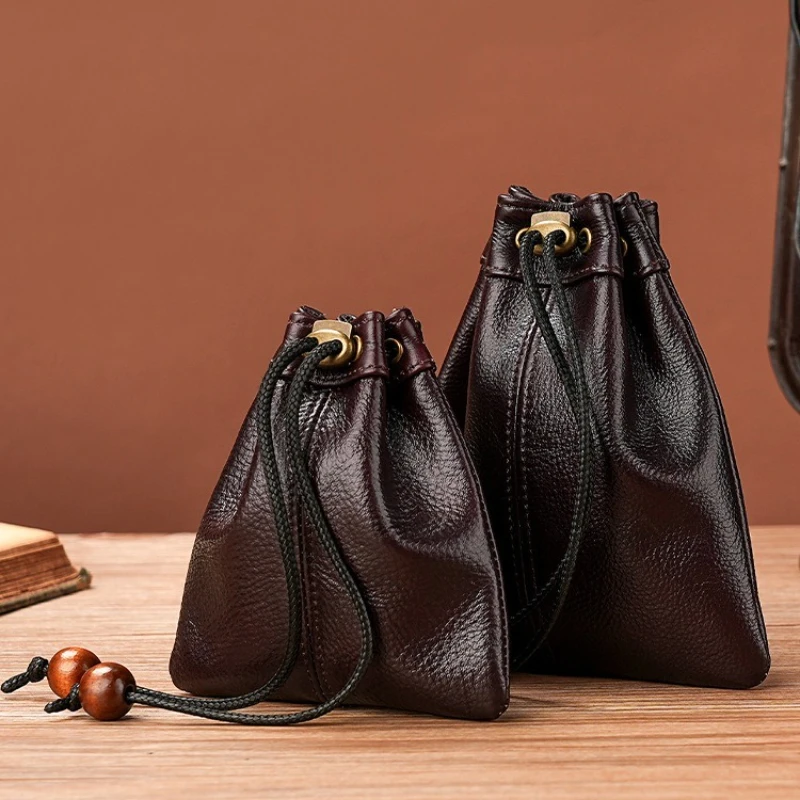 Two Size Leather Drawstring Pouch Men and Women Coin Purses Medicine Tobacco Storage Pouch Medieval Coin Organizer