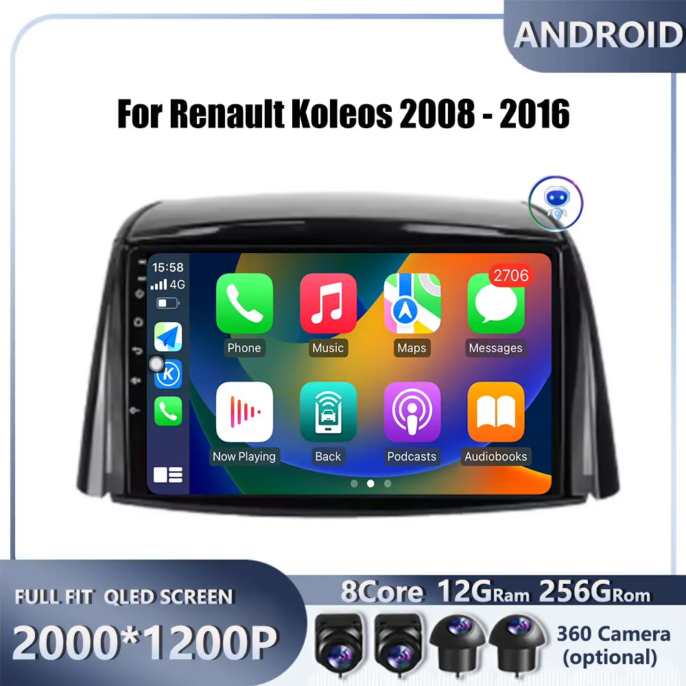 

9-дюймовый 4G Android OS Carplay Auto для Renault Koleos 2008 2009 2010-2016 Автомобильный радиоприемник с навигацией GPS Мультимедийный видеоплеер AMI