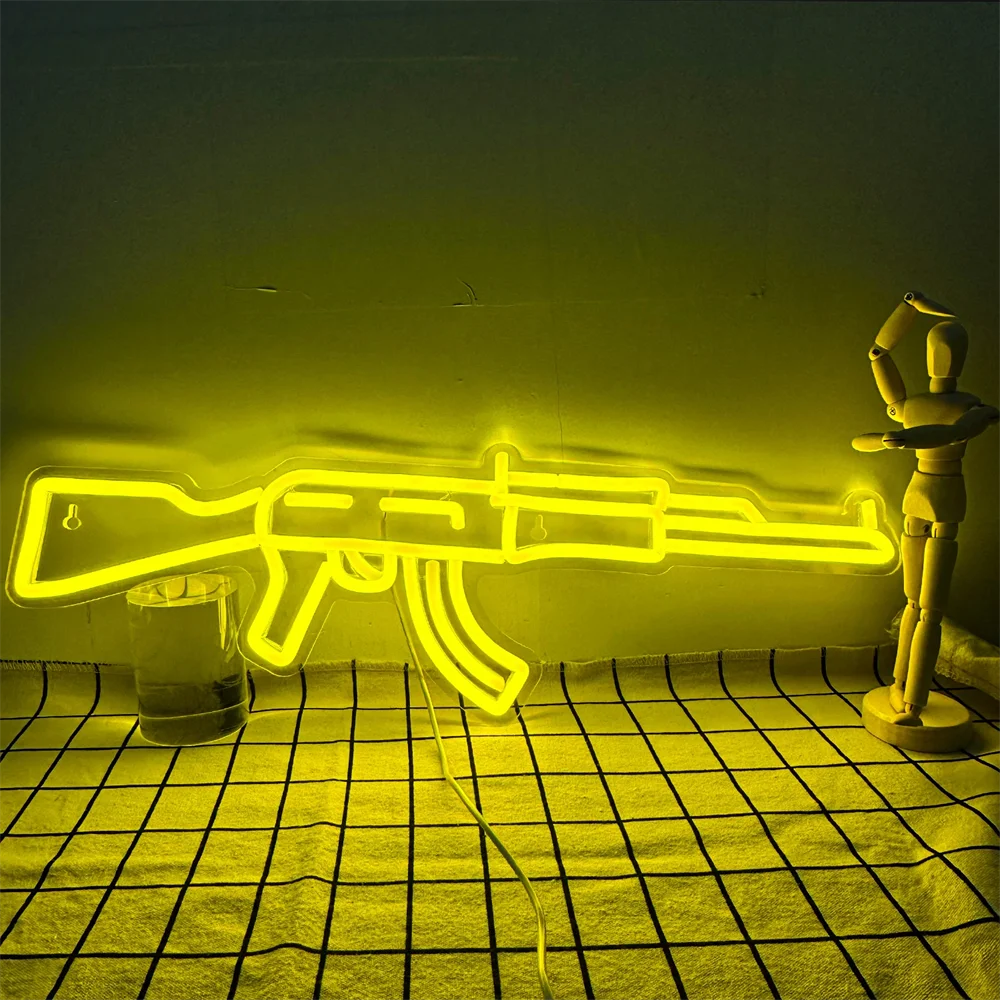 AK 47 Gun Neon Sign LED Lights For Wall Decor USB Powered Acrylic Cool Lamp Gift Gaming Lighting Game Room Bedroom Decoration